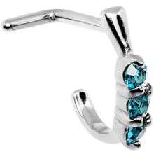 Load image into Gallery viewer, 18G Aqua Gem Steel Faux Hoop L Shaped Nose Ring