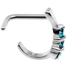 Load image into Gallery viewer, 18G Aqua Gem Steel Faux Hoop L Shaped Nose Ring