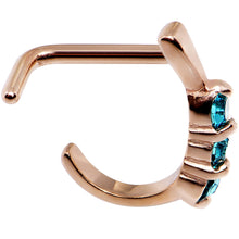 Load image into Gallery viewer, 18G Aqua Gem Rose Gold PVD Faux Hoop L Shaped Nose Ring