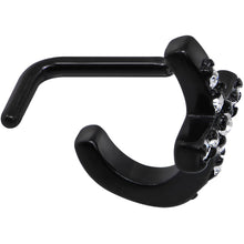 Load image into Gallery viewer, 18G Clear Gem Black PVD Cross Faux Hoop L Shaped Nose Ring