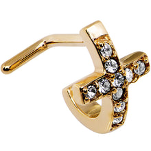 Load image into Gallery viewer, 18G Clear Gem Gold PVD Cross Faux Hoop L Shaped Nose Ring