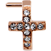 Load image into Gallery viewer, 18G Clear Rose Gold PVD Cross Faux Hoop L Shaped Nose Ring