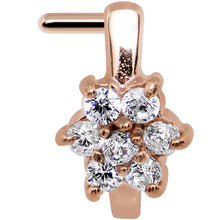 Load image into Gallery viewer, 18G Gem Rose Gold PVD Flower Faux Hoop L Shaped Nose Ring