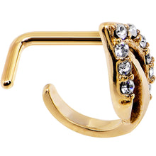 Load image into Gallery viewer, 18G Clear Gem Gold PVD Leaf Faux Hoop L Shaped Nose Ring