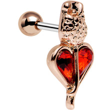 Load image into Gallery viewer, 16G 1/4 Red Gem Rosy Hue Heart and Rose Flower Tragus Cartilage Earring