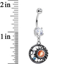 将图片加载到图库查看器,Clear Blue Orange Gem Celestial Bodies Moon and Sun Dangle Belly Ring
