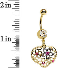 Load image into Gallery viewer, Clear Pink Gem Gold Anodized Flower Garden Heart Dangle Belly Ring