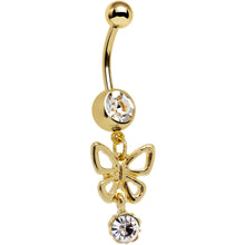 将图片加载到图库查看器,Clear Gem Gold Plated Breathtaking Butterfly Dangle Belly Ring