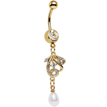 Load image into Gallery viewer, Clear Gem White Orb Gold Plated Delicately Deco Dangle Belly Ring