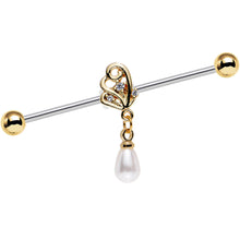 将图片加载到图库查看器,14G White Orb Winged Wonder Dangle Industrial Barbell 38mm