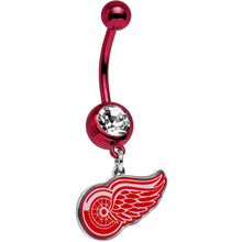将图片加载到图库查看器,Licensed NHL Clear Gem Red Detroit Red Wings Dangle Belly Ring