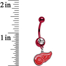 将图片加载到图库查看器,Licensed NHL Clear Gem Red Detroit Red Wings Dangle Belly Ring