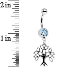 Load image into Gallery viewer, Aqua Gem Celtic Knot Triquetra Tree of Life Dangle Belly Ring