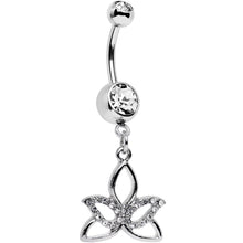 Load image into Gallery viewer, Clear Gem Live in the Light Lotus Flower Dangle Belly Ring