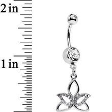 Load image into Gallery viewer, Clear Gem Live in the Light Lotus Flower Dangle Belly Ring