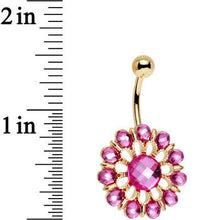Load image into Gallery viewer, Pink Gem Gold Anodized Ancient Aster Flower Belly Ring