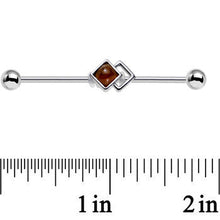 Load image into Gallery viewer, 14G Brown Faux Tiger Eye Art Deco Industrial Barbell 38mm