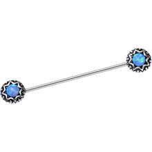 Load image into Gallery viewer, 14G Blue Synthetic Opal Star Shine Industrial Barbell 40mm