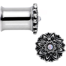 Load image into Gallery viewer, 0G White Synthetic Opal Steel Flower Frame Double Flare Plug Set