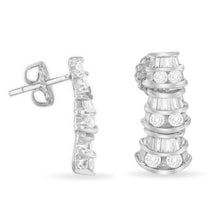 Load image into Gallery viewer, 14K White Gold 7/8 cttw Baguette & Round Brilliant-Cut Diamond Dangle Multi Row Earrings (H-I Color, SI2-I1 Clarity)