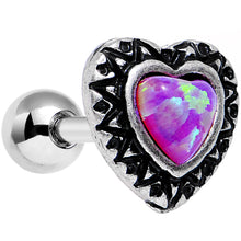 Load image into Gallery viewer, 16G 1/4 Pink Faux Opal Frame Heart Tragus Cartilage Earring