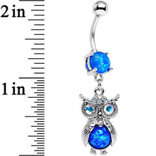 Load image into Gallery viewer, Blue Faux Opal Clear Gem No Ordinary Owl Dangle Belly Ring