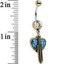 将图片加载到图库查看器,Faux Turquoise Clear Gem Heart Forever Feather Dangle Belly Ring