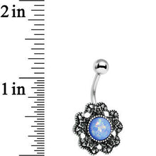 Load image into Gallery viewer, Blue Faux Opal Forget Me Never Flower Belly Ring