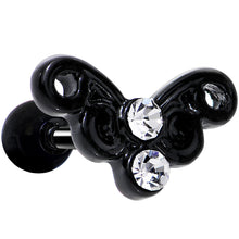 Load image into Gallery viewer, 16G 1/4 Clear Gem Black Steel Swirly Butterfly Cartilage Earring