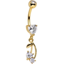Load image into Gallery viewer, Clear Gem Gold Anodized Life is Pair of Cherries Dangle Belly Ring