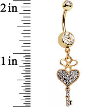 Load image into Gallery viewer, Clear Gem Gold Anodized Have a Heart Hold the Key Dangle Belly Ring