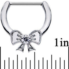 Load image into Gallery viewer, 14G 1/2 Clear Gem Stainless Steel Ribbon Bow Nipple Clicker Set