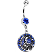 Load image into Gallery viewer, Royal Blue Gem Mythical Mermaid Dangle Belly Ring
