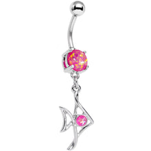 将图片加载到图库查看器,Pink Faux Opal Framework Fishy Fish Dangle Belly Ring
