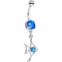 将图片加载到图库查看器,Blue Faux Opal Framework Fishy Fish Dangle Belly Ring