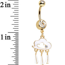 Load image into Gallery viewer, Clear Gem Gold Anodized Drops of White Rain Cloud Dangle Belly Ring