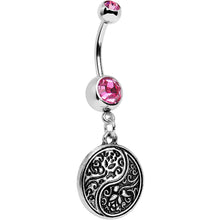 Load image into Gallery viewer, Pink Gem Floral Fantasy Yin Yang Disc Dangle Belly Ring
