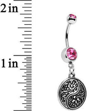 Load image into Gallery viewer, Pink Gem Floral Fantasy Yin Yang Disc Dangle Belly Ring
