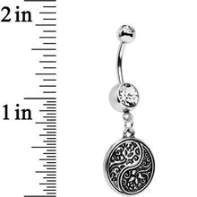 将图片加载到图库查看器,Clear Gem Floral Fantasy Yin Yang Disc Dangle Belly Ring