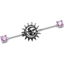 将图片加载到图库查看器,14G Pink CZ Steel Celestial Sun and Moon Industrial Barbell 38mm
