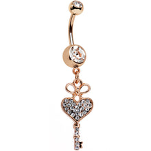 Load image into Gallery viewer, Clear Gem Rose Gold Anodized Have Heart Hold Key Dangle Belly Ring