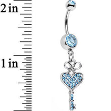 将图片加载到图库查看器,Aqua Gem Have a Heart Hold the Key Dangle Belly Ring