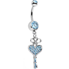 将图片加载到图库查看器,Aqua Gem Have a Heart Hold the Key Dangle Belly Ring