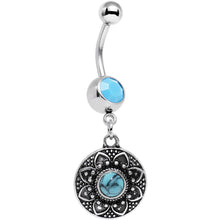将图片加载到图库查看器,Faux Turquoise Southwestern Flower Power Disc Dangle Belly Ring