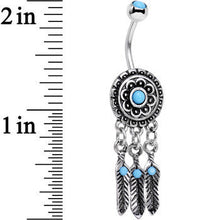 Load image into Gallery viewer, Faux Turquoise Fashionable Feather Dreamcatcher Dangle Belly Ring