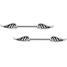 将图片加载到图库查看器,14G 9/16 Steel Fly with the Angel Wings Nipple Barbell Set