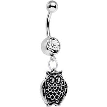 将图片加载到图库查看器,Clear Gem Ornery Owl Dangle Belly Ring