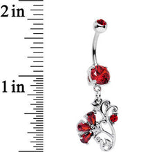 将图片加载到图库查看器,Red Gem Flattery with Flowers Dangle Belly Ring