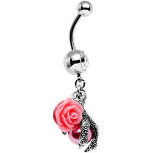 Load image into Gallery viewer, Clear Gem Pink Orb Dalliance in Rose Flower Dangle Belly Ring
