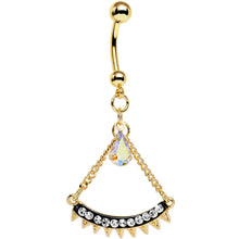 Load image into Gallery viewer, Clear Aurora Gem Gold Anodized Euclidian Arc Dangle Belly Ring